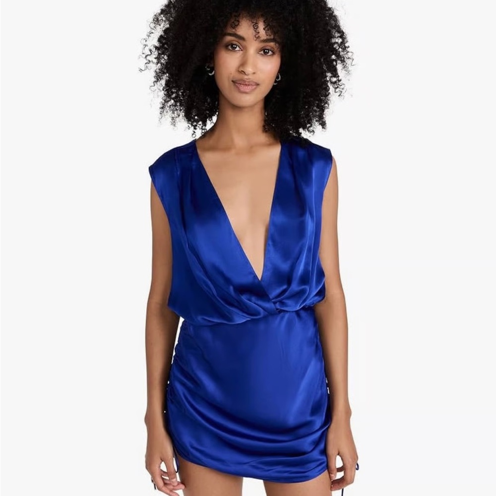 Amanda Uprichard Amani Silk Royal Blue Draped Mini Dress